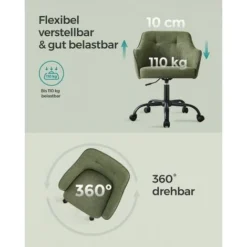 Songmics Bürostuhl, Bequemer Schreibtischstuhl, Höhenverstellbarer Computerstuhl, Bis 120 Kg Belastbar, Stahlgestell, Leinenimitat, Atmungsaktiv, Homeoffice, Büro, Grün GBO019C01 -Songmics Verkaufsgeschäft 96265360 4