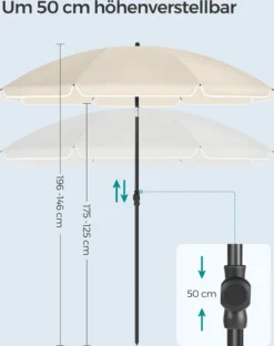 SONGMICS Sonnenschirm 160 Cm, Sonnenschutz UPF 50+, Beidseitig Um 30° Knickbar, Höhenverstellbar, Mit Tragetasche, Ohne Ständer, Beige GPU60WTV1 -Songmics Verkaufsgeschäft 962e7deb5228559ddfbc99bfc5229c45