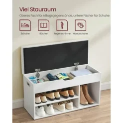 VASAGLE Schuhbank Mit 3 Fächern, Sitzbank 80 X 30 X 44 Cm, Gepolstert Bis 150 Kg Belastbar, Stauraum Unter Der Sitzfläche, Maximale Belastbarkeit 150 Kg, Weiß Von SONGMICS SHL30W -Songmics Verkaufsgeschäft 96690787 3