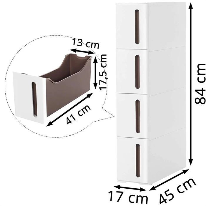 Songmics Küchenwagen KFR08WT, Mit Rollen, Nischenregal, Weiß, 45 X 84 X 17cm, Aus Kunststoff 2 Songmics Küchenwagen KFR08WT, Mit Rollen, Nischenregal, Weiß, 45 X 84 X 17cm, Aus Kunststoff - Image 2