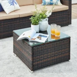 SONGMICS Lounge-Set, Balkonmöbel, Aus PE-Polyrattan, Mit Kissen Und Glastisch, Braun GGF005K03 -Songmics Verkaufsgeschäft 97253bd74296436e6521444692b02591