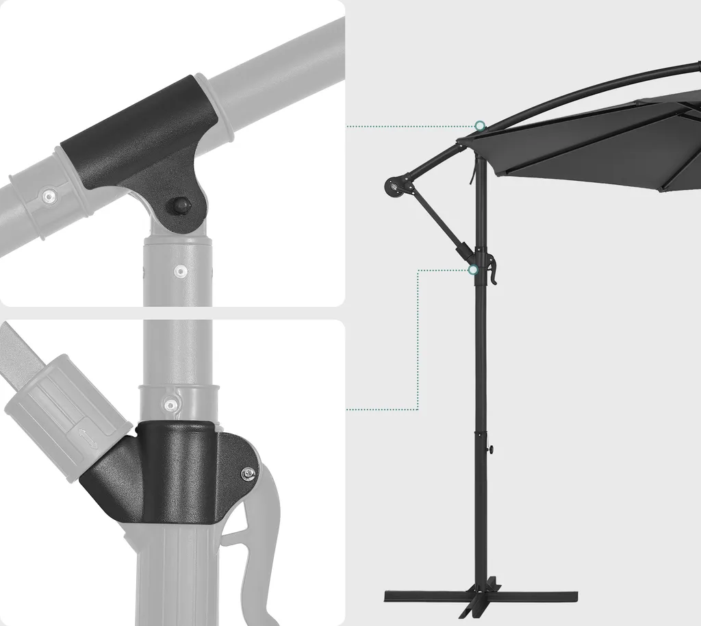 SONGMICS Sonnenschirm, Ø 300 Cm, Mit Ständer, Sonnenschutz UV-Schutz UPF 50+, Mit Kurbel Zum Öffnen Und Schließen, Grau GPU116G01 7 SONGMICS Sonnenschirm, Ø 300 Cm, Mit Ständer, Sonnenschutz UV-Schutz UPF 50+, Mit Kurbel Zum Öffnen Und Schließen, Grau GPU116G01 - Image 7