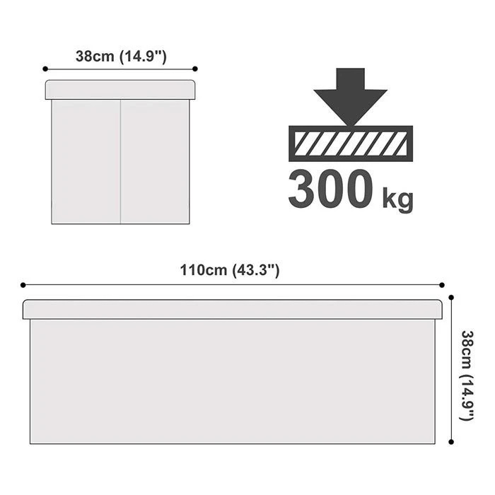 Songmics Sitztruhe Weiß, 110 X 38 X 38cm, 120L Mit Halbdeckel Kunstleder Bis 300kg Belastbar 3 Songmics Sitztruhe Weiß, 110 X 38 X 38cm, 120L Mit Halbdeckel Kunstleder Bis 300kg Belastbar - Image 3