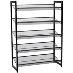 Songmics Erweiterbares Schuhregal Aus Metallgewebe Mit 5 Ebenen Für 15-20 Paar Schuhe, Schuhständer Für Flur, 74 X 104 X 30.7cm (B X H X T), Schwarz LMR005B