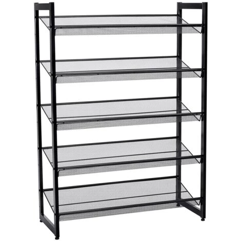 Songmics Erweiterbares Schuhregal Aus Metallgewebe Mit 5 Ebenen Für 15-20 Paar Schuhe, Schuhständer Für Flur, 74 X 104 X 30.7cm (B X H X T), Schwarz LMR005B 1 Songmics Erweiterbares Schuhregal Aus Metallgewebe Mit 5 Ebenen Für 15-20 Paar Schuhe, Schuhständer Für Flur, 74 X 104 X 30.7cm (B X H X T), Schwarz LMR005B