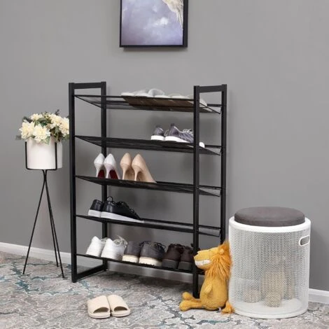 Songmics Erweiterbares Schuhregal Aus Metallgewebe Mit 5 Ebenen Für 15-20 Paar Schuhe, Schuhständer Für Flur, 74 X 104 X 30.7cm (B X H X T), Schwarz LMR005B 2 Songmics Erweiterbares Schuhregal Aus Metallgewebe Mit 5 Ebenen Für 15-20 Paar Schuhe, Schuhständer Für Flur, 74 X 104 X 30.7cm (B X H X T), Schwarz LMR005B - Image 2