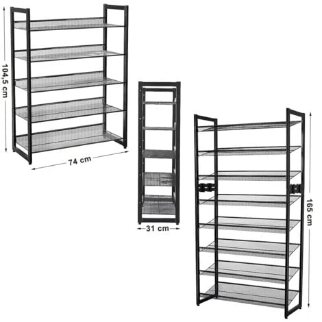 Songmics Erweiterbares Schuhregal Aus Metallgewebe Mit 5 Ebenen Für 15-20 Paar Schuhe, Schuhständer Für Flur, 74 X 104 X 30.7cm (B X H X T), Schwarz LMR005B 5 Songmics Erweiterbares Schuhregal Aus Metallgewebe Mit 5 Ebenen Für 15-20 Paar Schuhe, Schuhständer Für Flur, 74 X 104 X 30.7cm (B X H X T), Schwarz LMR005B - Image 5
