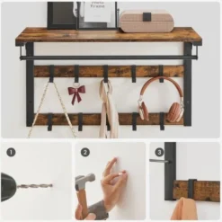 Songmics VASAGLE Wandgarderobe, Mit Ablage, Wandregal Mit 10 Abnehmbaren Haken, Hängeregal, Wandmontage, 2 Garderobenleisten, Kleiderstange, Für Flur, Schlafzimmer, Badezimmer, Vintagebraun-schwarz Von SONGMIC 8 Songmics VASAGLE Wandgarderobe, Mit Ablage, Wandregal Mit 10 Abnehmbaren Haken, Hängeregal, Wandmontage, 2 Garderobenleisten, Kleiderstange, Für Flur, Schlafzimmer, Badezimmer, Vintagebraun-schwarz Von SONGMIC -Songmics Verkaufsgeschäft 98790432 4