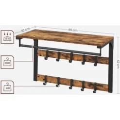 Songmics VASAGLE Wandgarderobe, Mit Ablage, Wandregal Mit 10 Abnehmbaren Haken, Hängeregal, Wandmontage, 2 Garderobenleisten, Kleiderstange, Für Flur, Schlafzimmer, Badezimmer, Vintagebraun-schwarz Von SONGMIC 9 Songmics VASAGLE Wandgarderobe, Mit Ablage, Wandregal Mit 10 Abnehmbaren Haken, Hängeregal, Wandmontage, 2 Garderobenleisten, Kleiderstange, Für Flur, Schlafzimmer, Badezimmer, Vintagebraun-schwarz Von SONGMIC -Songmics Verkaufsgeschäft 98790432 5