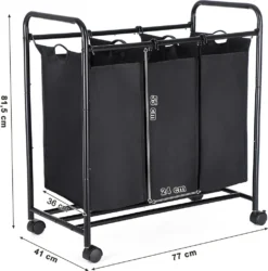 SONGMICS Wäschekorb Mit 3 Abnehmbaren Stofftaschen, 3 X 44 Liter, Wäschesortierer Wäschesammler, Schwarz LSF003B -Songmics Verkaufsgeschäft 9935f5a4cd53ff955b4f461a88ab6dcd