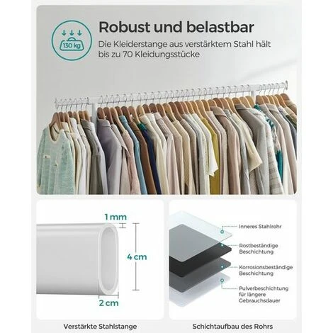 SONGMICS Kleiderständer, Garderobenständer Auf Rollen, Aus Metall 2 SONGMICS Kleiderständer, Garderobenständer Auf Rollen, Aus Metall - Image 2