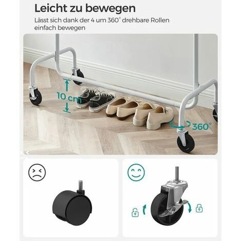 SONGMICS Kleiderständer, Garderobenständer Auf Rollen, Aus Metall 3 SONGMICS Kleiderständer, Garderobenständer Auf Rollen, Aus Metall - Image 3