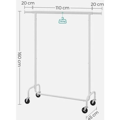 SONGMICS Kleiderständer, Garderobenständer Auf Rollen, Aus Metall 4 SONGMICS Kleiderständer, Garderobenständer Auf Rollen, Aus Metall - Image 4