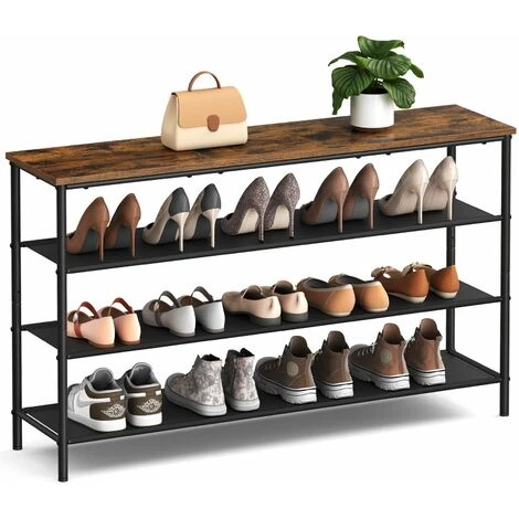 VASAGLE Schuhregal Mit 4 Ebenen, Platzsparend Für Eingangsbereich, 3 Stoffablagen, Große Oberfläche Für Taschen, Schuhablage, Metall, Industrie-Design, Vintagebraun-schwarz Von SONGMICS SBL135B01 1 VASAGLE Schuhregal Mit 4 Ebenen, Platzsparend Für Eingangsbereich, 3 Stoffablagen, Große Oberfläche Für Taschen, Schuhablage, Metall, Industrie-Design, Vintagebraun-schwarz Von SONGMICS SBL135B01