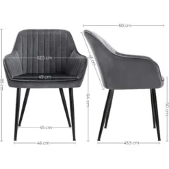 Songmics Esszimmerstuhl, Sessel, Polsterstuhl Mit Armlehnen, Metallbeine, Samtbezug, Sitzbreite 49 Cm, Max. 120 Kg, Für Arbeitszimmer, Wohnzimmer, Schlafzimmer, Grau CDL087G01 -Songmics Verkaufsgeschäft 99633707 5