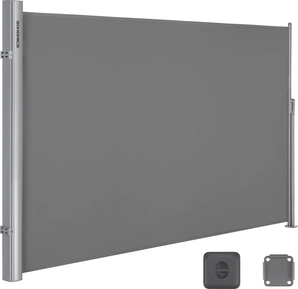 SONGMICS Alu Seitenmarkise, Ausziehbar, 160 X 400 Cm, Aus Polyester (280 G/m²), Markise, Sichtschutz, Sonnenschutz, Blickdicht, Seitenrollo, Für Balkon, Terrasse, Garten, Hellgrau ASG164G03 1 SONGMICS Alu Seitenmarkise, Ausziehbar, 160 X 400 Cm, Aus Polyester (280 G/m²), Markise, Sichtschutz, Sonnenschutz, Blickdicht, Seitenrollo, Für Balkon, Terrasse, Garten, Hellgrau ASG164G03