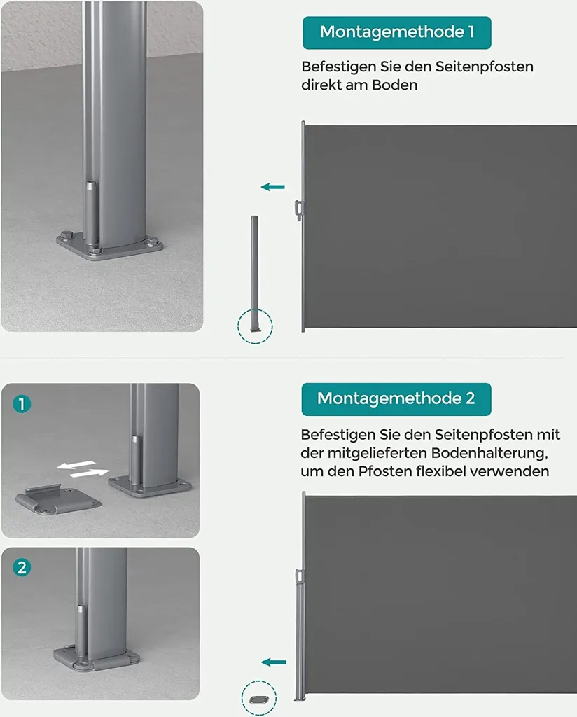 SONGMICS Alu Seitenmarkise 200 X 400 Cm 280 G/m² Ausziehbar Sichtschutz, Sonnenschutz Für Balkon & Terrasse Anthrazit GSA204G01 4 SONGMICS Alu Seitenmarkise 200 X 400 Cm 280 G/m² Ausziehbar Sichtschutz, Sonnenschutz Für Balkon & Terrasse Anthrazit GSA204G01 - Image 4