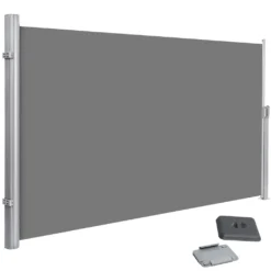 SONGMICS Alu-Seitenmarkise, Ausziehbar, 200 X 350 Cm, Aus Polyester (280 G/m²), Markise, Sichtschutz, Sonnenschutz, Blickdicht, Seitenrollo, Für Balkon, Terrasse, Garten, Grau GSA205G01