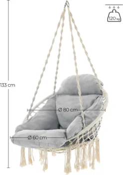 SONGMICS Hängesessel Hängestuhl Hängeschaukel Hängekorbmit Einem Dicken Kissen Bis 120 Kg Belastbar Für Garten Balkon Wohnzimmer Terrasse Skandinavischer Stil Modern Beige-grau -Songmics Verkaufsgeschäft 9c75091788317eb614c1ef25fa0ec753
