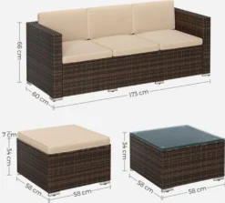 SONGMICS Lounge-Set, Balkonmöbel, Aus PE-Polyrattan, Mit Kissen Und Glastisch, Braun GGF005K03 -Songmics Verkaufsgeschäft 9e87892b43960dfcb91b8cf34c4f81c9