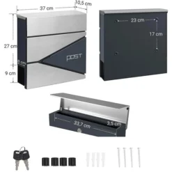 SONGMICS Briefkasten GMB51AS, Anthrazit, Silber, Aus Stahl, 37 X 37 X 10,5cm, Mit Zeitungsfach -Songmics Verkaufsgeschäft 9f25a1958b57cac52cd3747e6103b263b0f57961 briefkasten songmics gmb51as anthrazit silber