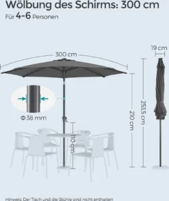 SONGMICS Sonnenschirm 300 Cm Mit LED-Solar-Beleuchtung, 32 LED-Lämpchen, UV-Schutz UPF 50+, Beidseitig Um 30° Knickbar, Ohne Ständer, Grau GPU33GY -Songmics Verkaufsgeschäft a2bfab146e49e8cc44a73fefa2de6735