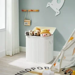 SONGMICS Wäschekorb, 150 L, Wäschesammler, Aus Bambus, Wäschetruhe Mit Griffen, 3 Fächern, Deckel Mit Clips, Faltbar, Für Waschküche, Schlafzimmer, Bad, Weiß LCB091W01 -Songmics Verkaufsgeschäft a3013efafec13647f2181bc2dadc887a