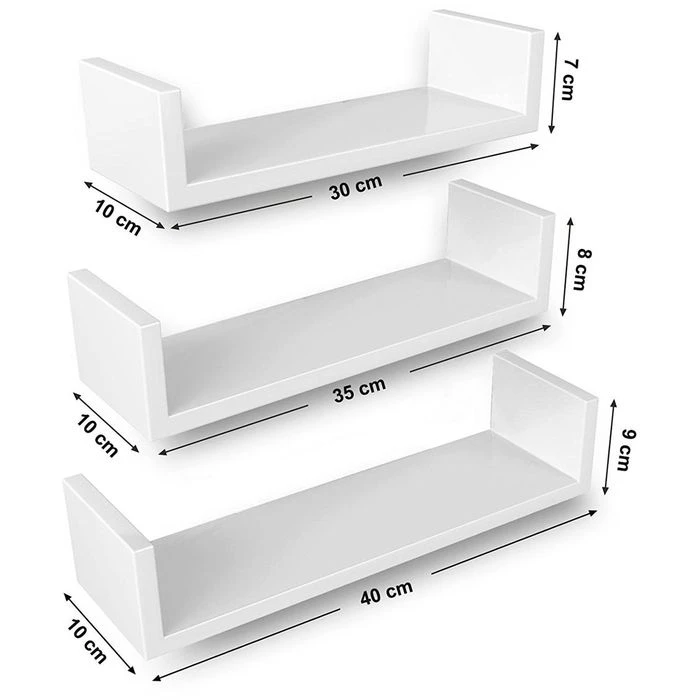 Songmics Wandregal LWS40WT, Weiß, 3-teilig, 40cm / 35cm / 30cm, Aus Holz 2 Songmics Wandregal LWS40WT, Weiß, 3-teilig, 40cm / 35cm / 30cm, Aus Holz - Image 2