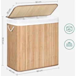 Songmics Wäschekorb LCB091N01 Braun, Mit 3 Fächern, Aus Bambus, Faltbar, 60 X 61,5 X 40 Cm, 150 Liter -Songmics Verkaufsgeschäft a3b8432e40a598b023396d9c03197c4de53c171c waeschekorb songmics lcb091n01 braun mit 3 faechern