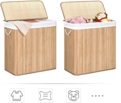 SONGMICS Wäschekorb, 150 L, Wäschesammler Aus Bambus, Wäschetruhe Mit Griffen, 3 Fächern, Deckel Mit Clips, Faltbar, Naturfarben LCB091N01 -Songmics Verkaufsgeschäft a5c6dc49c61550c3fc818d85823c0e7f