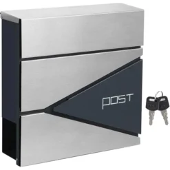 SONGMICS Briefkasten GMB51AS, Anthrazit, Silber, Aus Stahl, 37 X 37 X 10,5cm, Mit Zeitungsfach