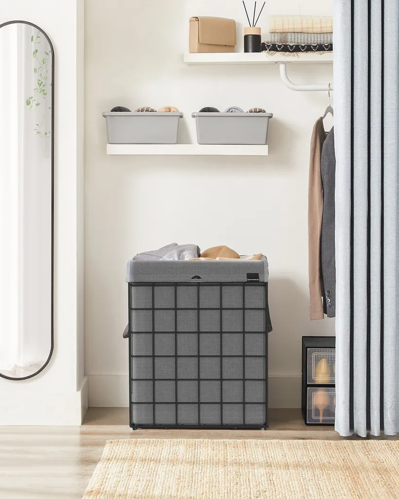 SONGMICS Wäschekorb 90L, Faltbarer Wäschesammler, Abnehmbarer Und Waschbarer Wäschesack, Metalldrahtgestell, Für Schlafzimmer, Bad, Waschküche, Schwarz-grau LCB190G01 2 SONGMICS Wäschekorb 90L, Faltbarer Wäschesammler, Abnehmbarer Und Waschbarer Wäschesack, Metalldrahtgestell, Für Schlafzimmer, Bad, Waschküche, Schwarz-grau LCB190G01 - Image 2