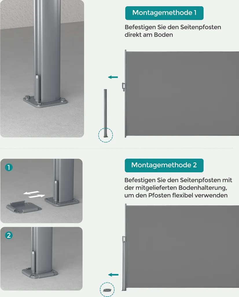 SONGMICS Alu Seitenmarkise, Ausziehbar, 160 X 400 Cm, Aus Polyester (280 G/m²), Markise, Sichtschutz, Sonnenschutz, Blickdicht, Seitenrollo, Für Balkon, Terrasse, Garten, Hellgrau ASG164G03 5 SONGMICS Alu Seitenmarkise, Ausziehbar, 160 X 400 Cm, Aus Polyester (280 G/m²), Markise, Sichtschutz, Sonnenschutz, Blickdicht, Seitenrollo, Für Balkon, Terrasse, Garten, Hellgrau ASG164G03 - Image 5