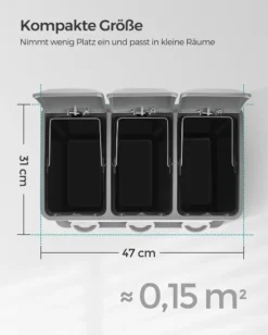 SONGMICS Mülleimer Für Die Küche, 3 X 8 Liter, Abfalleimer Aus Metall, 3-in-1 Treteimer, Mülltrennung, Mülltrennsystem, Mit 15 Müllsäcken, Einfach Zu Reinigen, Stahl, Weiß-grau LTB24WT -Songmics Verkaufsgeschäft ad9937a051747565cd59431f642e6086