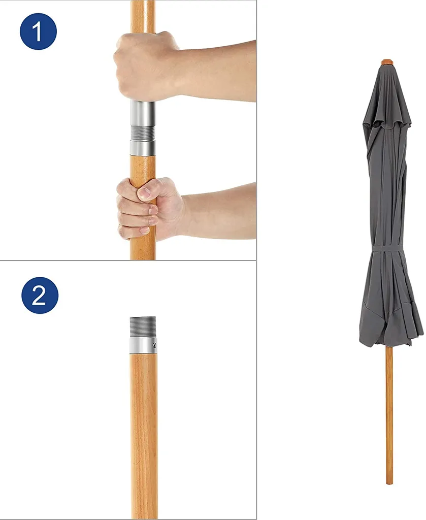 SONGMICS 200 × 125 Cm Holz-Sonnenschirm, Marktschirm, UV-Schutz UPF 50+, Gartenschirm, Terrassenschirm, Sonnenschutz, Ohne Ständer Grau GPU26GY 6 SONGMICS 200 × 125 Cm Holz-Sonnenschirm, Marktschirm, UV-Schutz UPF 50+, Gartenschirm, Terrassenschirm, Sonnenschutz, Ohne Ständer Grau GPU26GY - Image 6