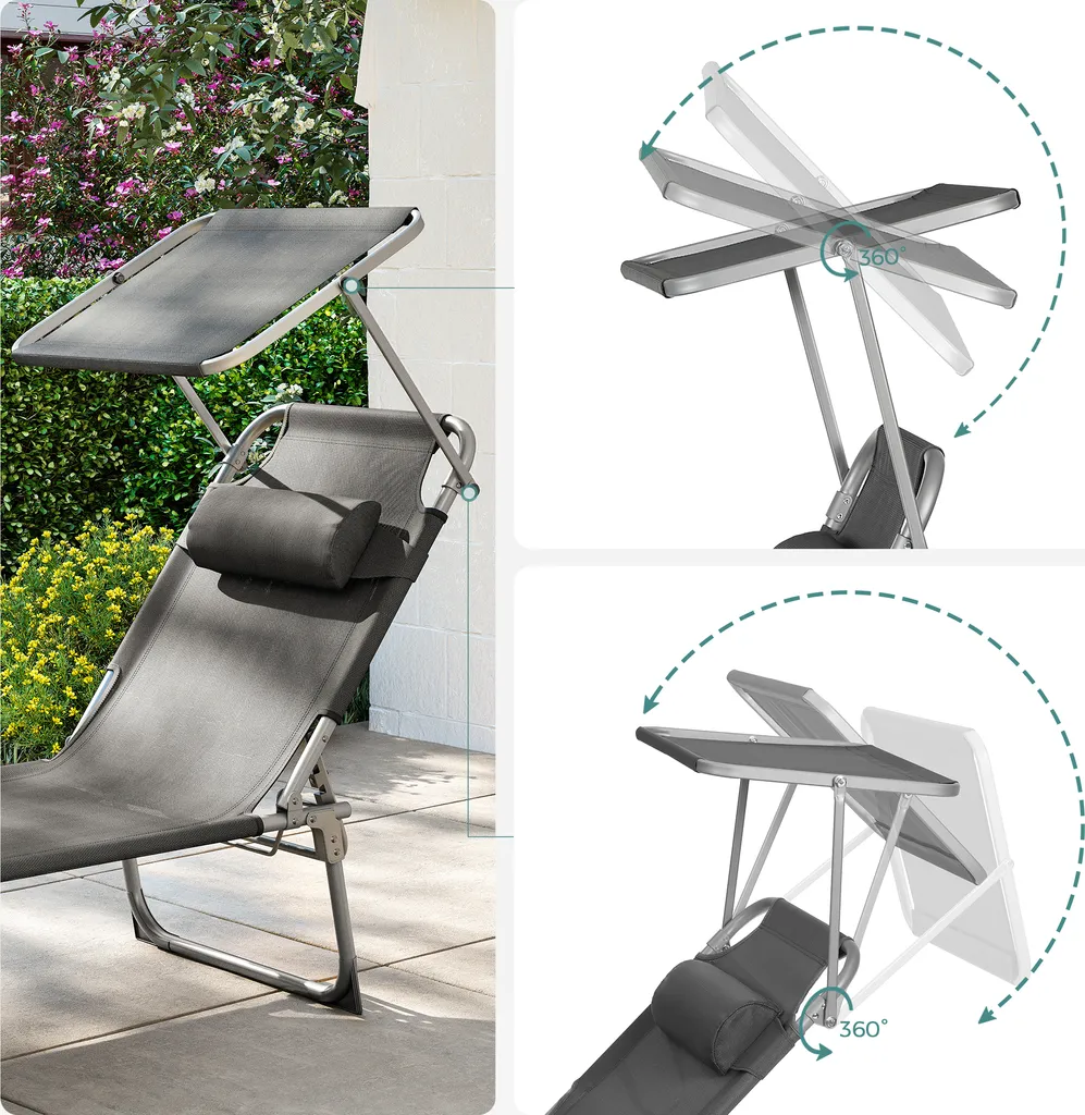 SONGMICS Sonnenliege, 193 X 53 X 29 Cm, Liegestuhl, Gartenliege, Mit Kopfstütze, Verstellbar, Leicht, Klappbar, Bis 150 Kg Belastbar, Dunkelgrau BCG19UV1 4 SONGMICS Sonnenliege, 193 X 53 X 29 Cm, Liegestuhl, Gartenliege, Mit Kopfstütze, Verstellbar, Leicht, Klappbar, Bis 150 Kg Belastbar, Dunkelgrau BCG19UV1 - Image 4