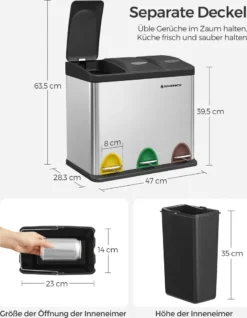 SONGMICS Mülleimer 24L, Edelstahl Abfalleimer Mit Inneneimer 3 X 8L 3-in-1Treteimer Trennsysteme LTB24L 14 SONGMICS Mülleimer 24L, Edelstahl Abfalleimer Mit Inneneimer 3 X 8L 3-in-1Treteimer Trennsysteme LTB24L -Songmics Verkaufsgeschäft ae15c8f232f8eab06528865d3ecbde7c