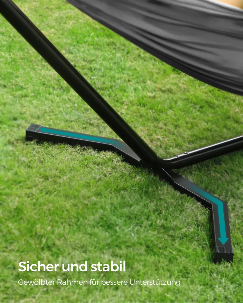 SONGMICS Hängematte Mit Gestell, 210 X 150 Cm, Auf 5 Verschiedene Höhen Verstellbar, Gestell Aus Metall, Bis 240 Kg Belastbar, Für Garten, Schwarzes Gestell Und Graue Hängematte GHS001G01 3 SONGMICS Hängematte Mit Gestell, 210 X 150 Cm, Auf 5 Verschiedene Höhen Verstellbar, Gestell Aus Metall, Bis 240 Kg Belastbar, Für Garten, Schwarzes Gestell Und Graue Hängematte GHS001G01 - Image 3