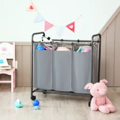 Wäschekörbe Mit 3 Taschen Grau Eisen Polyester 144 L Faltbar 3 ×44 L Wäschesortierer Wäschebox Wäschewagen Wäschesammler SONGMICS LSF003GS -Songmics Verkaufsgeschäft b00e0d0f1f8c0ad5c8b6e28fb5dbab63
