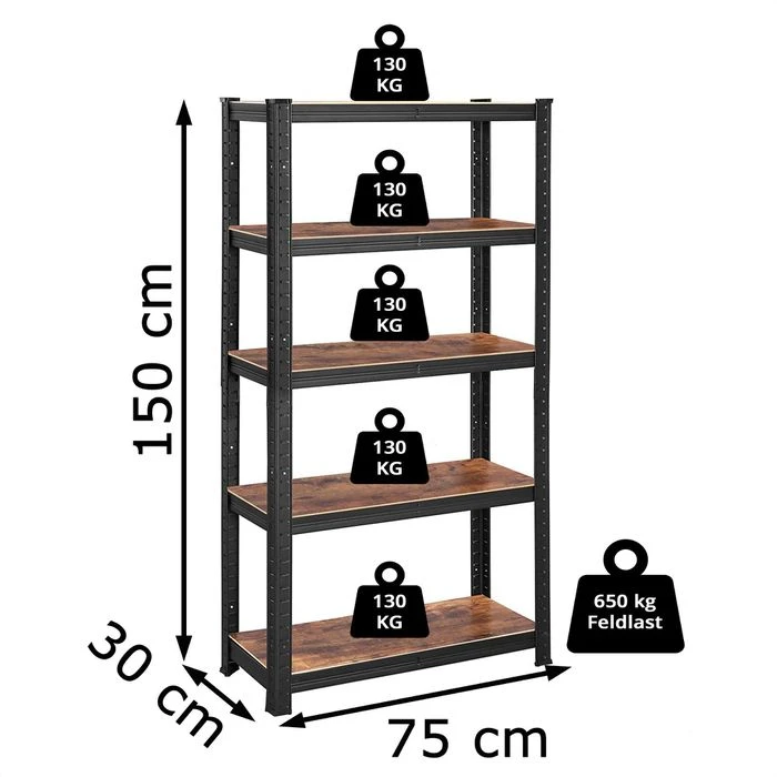 Songmics Schwerlastregal GLR030B01, Schwarz, 75 X 150 X 30cm, 130kg / Boden, Steckregal, 5 Holzböden 2 Songmics Schwerlastregal GLR030B01, Schwarz, 75 X 150 X 30cm, 130kg / Boden, Steckregal, 5 Holzböden - Image 2