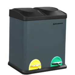 SONGMICS Mülleimer 30 Liter, Mülltrennung, 2 X 15 Liter, Abfalleimer, Treteimer Mit Inneneimern, Farbigen Pedalen, Mülltrennsystem Für Die Küche, Rauchgrau-schwarz LTB30G