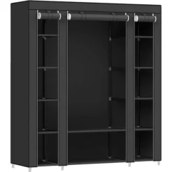 Songmics Stoffschrank XXL, LSF03H, Schwarz, 150 X 175 X 45cm, Mit Kleiderstange