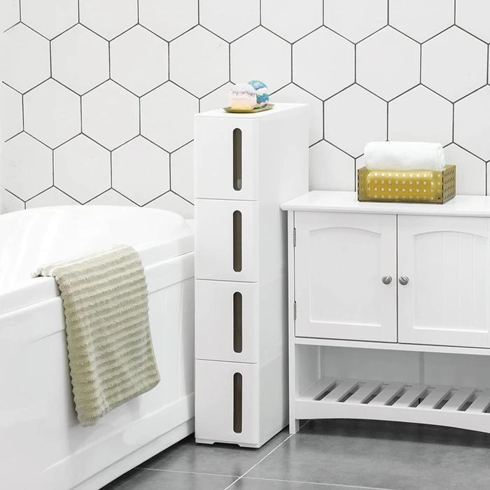 Songmics Küchenwagen KFR08WT, Mit Rollen, Nischenregal, Weiß, 45 X 84 X 17cm, Aus Kunststoff 4 Songmics Küchenwagen KFR08WT, Mit Rollen, Nischenregal, Weiß, 45 X 84 X 17cm, Aus Kunststoff - Image 4