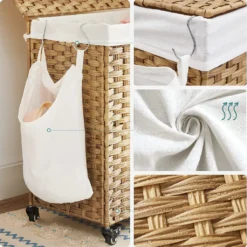 SONGMICS Wäschekorb, Handgeflochten, Wäschesammler, 140 L, Aus Polyrattan, Mit 3 Fächern, Herausnehmbare Tasche, Deckel, Griffe, Für Wohnzimmer, Badezimmer, 66 X 33 X 60 Cm, Naturfarben LCB363N01 15 SONGMICS Wäschekorb, Handgeflochten, Wäschesammler, 140 L, Aus Polyrattan, Mit 3 Fächern, Herausnehmbare Tasche, Deckel, Griffe, Für Wohnzimmer, Badezimmer, 66 X 33 X 60 Cm, Naturfarben LCB363N01 -Songmics Verkaufsgeschäft b5fc62aadeb26a879a7b8fb4e8348d8f