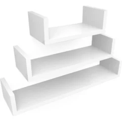 Songmics Wandregal LWS66W, Weiß, 3-teilig, 60cm / 45cm / 30cm, Aus Holz