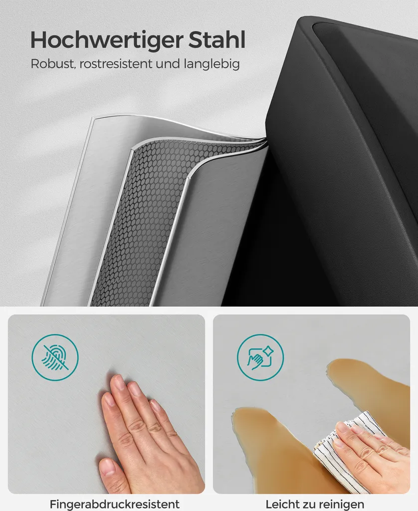 SONGMICS Mülleimer 24L, Edelstahl Abfalleimer Mit Inneneimer 3 X 8L 3-in-1Treteimer Trennsysteme LTB24L 8 SONGMICS Mülleimer 24L, Edelstahl Abfalleimer Mit Inneneimer 3 X 8L 3-in-1Treteimer Trennsysteme LTB24L - Image 8