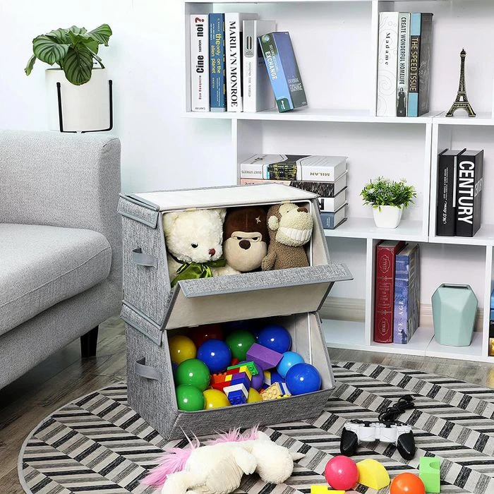 Songmics Aufbewahrungsbox RLB02GY, 25 Liter, Mit Deckel, Stoff, Hellgrau, Set 2 Stück 6 Songmics Aufbewahrungsbox RLB02GY, 25 Liter, Mit Deckel, Stoff, Hellgrau, Set 2 Stück - Image 6