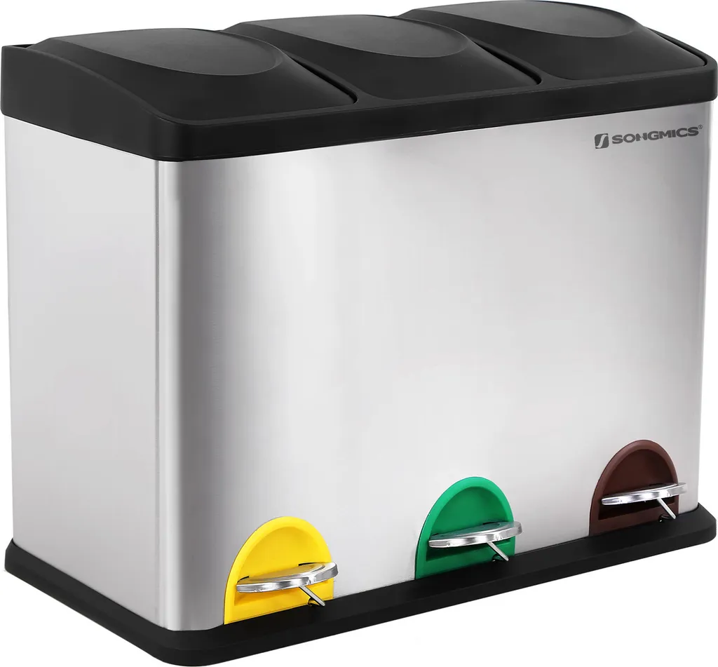 SONGMICS Mülleimer Abfalleimer Treteimer Mit Fußpedal Handgriffen Und 3 Inneneimern Aus Kunststoff Edelstahl LTB45L 1 SONGMICS Mülleimer Abfalleimer Treteimer Mit Fußpedal Handgriffen Und 3 Inneneimern Aus Kunststoff Edelstahl LTB45L
