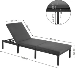 SONGMICS Sonnenliege, Liegestuhl, Gartenliege, Mit 5 Cm Dicker Auflage, Polyrattan, Rückenlehne Verstellbar, 59 X 198 X 28 Cm, Bis 150 Kg Belastbar Schwarz-beige GCB27GYV1 12 SONGMICS Sonnenliege, Liegestuhl, Gartenliege, Mit 5 Cm Dicker Auflage, Polyrattan, Rückenlehne Verstellbar, 59 X 198 X 28 Cm, Bis 150 Kg Belastbar Schwarz-beige GCB27GYV1 -Songmics Verkaufsgeschäft bc0c0cbe4d088c1c7fb29b4b4ee13093