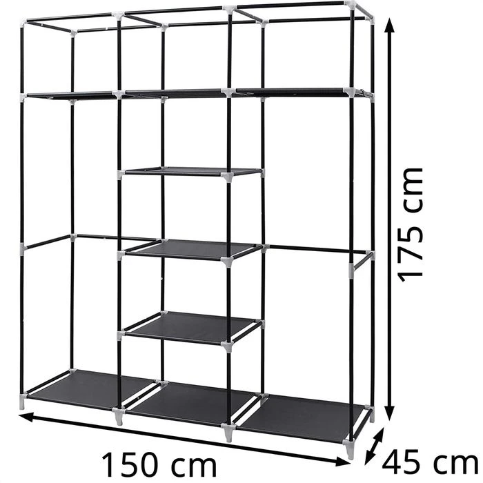 Songmics Stoffschrank RYG12B, Schwarz, 150 X 175 X 45cm, Mit 2 Kleiderstangen 2 Songmics Stoffschrank RYG12B, Schwarz, 150 X 175 X 45cm, Mit 2 Kleiderstangen - Image 2